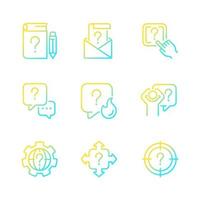 Necessary information service gradient linear vector icons set. Answers on questions. Finding solution. Thin line contour symbol designs bundle. Isolated outline illustrations collection