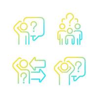 Asking and answering questions gradient linear vector icons set. Sharing information. Social communication. Thin line contour symbol designs bundle. Isolated outline illustrations collection