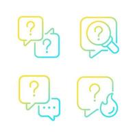 Question marks and speech bubbles gradient linear vector icons set. Answers and information storage. Thin line contour symbol designs bundle. Isolated outline illustrations collection