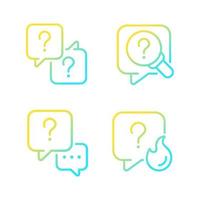 Question marks and speech bubbles gradient linear vector icons set. Answers and information storage. Thin line contour symbol designs bundle. Isolated outline illustrations collection