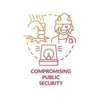 Compromising public security red gradient concept icon. Peace disturbance. Criminal offenses abstract idea thin line illustration. Isolated outline drawing. vector