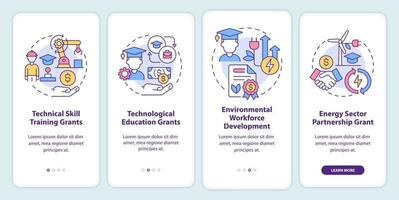 Federal grants for tech training onboarding mobile app screen. Industry walkthrough 4 steps graphic instructions pages with linear concepts. UI, UX, GUI template. vector