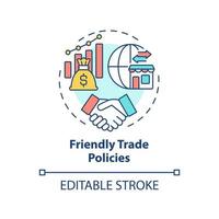 Friendly trade policies concept icon. Encouraging business activity abstract idea thin line illustration. Isolated outline drawing. Editable stroke. vector