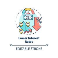 Lower interest rates concept icon. Loan program. Encouraging business activity abstract idea thin line illustration. Isolated outline drawing. Editable stroke.