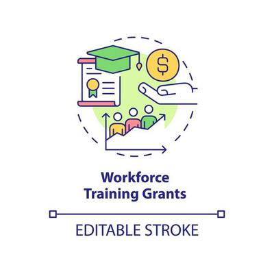 Workforce training grants concept icon. Financial support. Small business incentive abstract idea thin line illustration. Isolated outline drawing. Editable stroke.