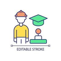 Technological education for workforces RGB color icon. Higher qualification of employee. Business support. Isolated vector illustration. Simple filled line drawing.