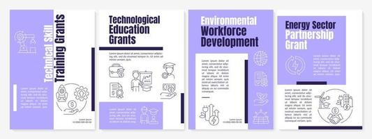 Federal grants for tech training purple brochure template. Small business. Leaflet design with linear icons. 4 vector layouts for presentation, annual reports.