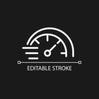 Speedometer pixel perfect white linear icon for dark theme. Speed control of vehicle. Acceleration indicator. Thin line illustration. Isolated symbol for night mode. vector