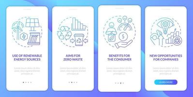 Circular economy pros blue gradient onboarding mobile app screen. Walkthrough 4 steps graphic instructions pages with linear concepts. UI, UX, GUI template. vector