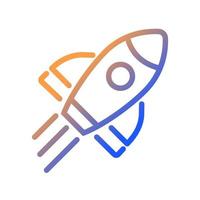 Rocket gradient linear vector icon. Launch spacecraft into cosmos. Space shuttle. Aircraft and satellite. Start up. Thin line color symbol. Modern style pictogram. Vector isolated outline drawing