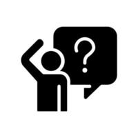 Bewildered person black glyph icon. Man having question. Searching information source. Solving task. Silhouette symbol on white space. Solid pictogram. Vector isolated illustration