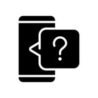 Phone question black glyph icon. Technical support service. Asking question by online chat. Information sharing. Silhouette symbol on white space. Solid pictogram. Vector isolated illustration