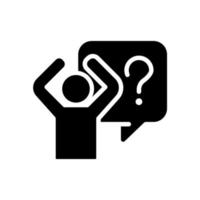 Fear black glyph icon. Scared person with difficult question. Depression and mental disorder. Life issues. Silhouette symbol on white space. Solid pictogram. Vector isolated illustration