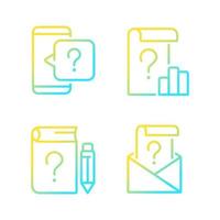 Questions in business and education gradient linear vector icons set. Information support service. Thin line contour symbol designs bundle. Isolated outline illustrations collection