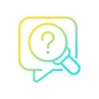 Research question gradient linear vector icon. Looking for information. Question mark and magnifier glass. Thin line color symbol. Modern style pictogram. Vector isolated outline drawing