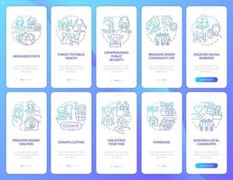 Awareness of issue blue gradient onboarding mobile app screen set. Walkthrough 5 steps graphic instructions pages with linear concepts. UI, UX, GUI template. vector