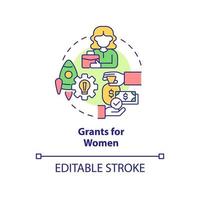 Grants for women concept icon. Gender politics. Small business development abstract idea thin line illustration. Isolated outline drawing. Editable stroke. vector