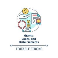 Grants, loans and disbursements concept icon. Encouraging business activity abstract idea thin line illustration. Isolated outline drawing. Editable stroke. vector