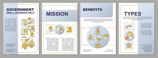 Small business help grey brochure template. Development programs. Leaflet design with linear icons. 4 vector layouts for presentation, annual reports.