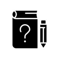 School question black glyph icon. Education program solution. Student test solving. Information for learning. Silhouette symbol on white space. Solid pictogram. Vector isolated illustration