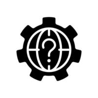 World question black glyph icon. International problem solving process. Global communication and business task. Silhouette symbol on white space. Solid pictogram. Vector isolated illustration