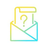 Mail question gradient linear vector icon. Open envelope and letter with question mark. Issue solution. Thin line color symbol. Modern style pictogram. Vector isolated outline drawing