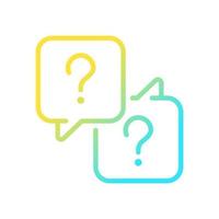 Misunderstanding gradient linear vector icon. Communication issues. Speech balloons with question marks. Thin line color symbol. Modern style pictogram. Vector isolated outline drawing