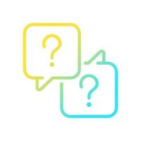 Misunderstanding gradient linear vector icon. Communication issues. Speech balloons with question marks. Thin line color symbol. Modern style pictogram. Vector isolated outline drawing