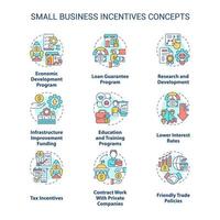 Small business incentives concept icons set. Entrepreneurship support program idea thin line color illustrations. Isolated symbols. Editable stroke. vector