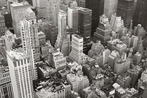 New York City Manhattan skyline aerial view black and white photo