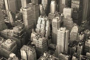 New York City Manhattan skyline aerial view black and white photo