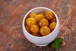 Yellow ripe cherry dessert photo