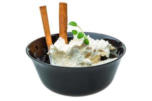 Cottage cheese in dish photo