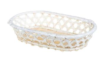 Wickerwork empty yellow breadbasket on white background photo