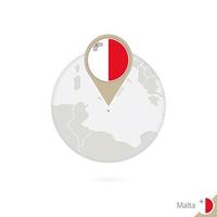 Malta map and flag in circle. Map of Malta, Malta flag pin. Map of Malta in the style of the globe. vector