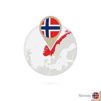 Norway map and flag in circle. Map of Norway, Norway flag pin. Map of Norway in the style of the globe. vector