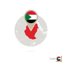 Sudan map and flag in circle. Map of Sudan, Sudan flag pin. Map of Sudan in the style of the globe. vector