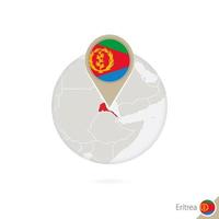 Eritrea map and flag in circle. Map of Eritrea, Eritrea flag pin. Map of Eritrea in the style of the globe. vector