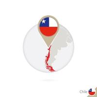 Chile map and flag in circle. Map of Chile, Chile flag pin. Map of Chile in the style of the globe. vector