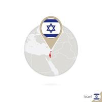 Israel map and flag in circle. Map of Israel, Israel flag pin. Map of Israel in the style of the globe. vector