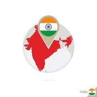 mapa de india y bandera en círculo. mapa de la india, alfiler de la bandera de la india. mapa de india al estilo del mundo. vector