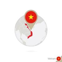 Vietnam map and flag in circle. Map of Vietnam, Vietnam flag pin. Map of Vietnam in the style of the globe. vector
