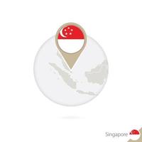 mapa de singapur y bandera en círculo. mapa de singapur, bandera de singapur. mapa de singapur al estilo del mundo. vector