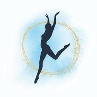 silhouette of a dancer on a watercolour background with gold elements