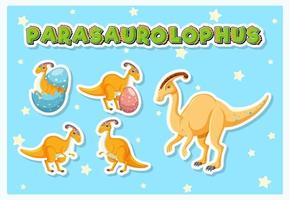 Set of cute parasaurolophus dinosaur cartoon characters vector
