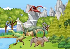 Prehistoric forest with dinosaur cartoon vector