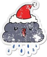 christmas distressed sticker cartoon  kawaii rain cloud vector