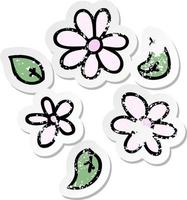 distressed sticker of a quirky hand drawn cartoon flowers vector