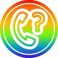 telephone handset with question mark circular in rainbow spectrum vector