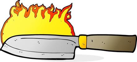 cartoon kitchen knife on fire vector